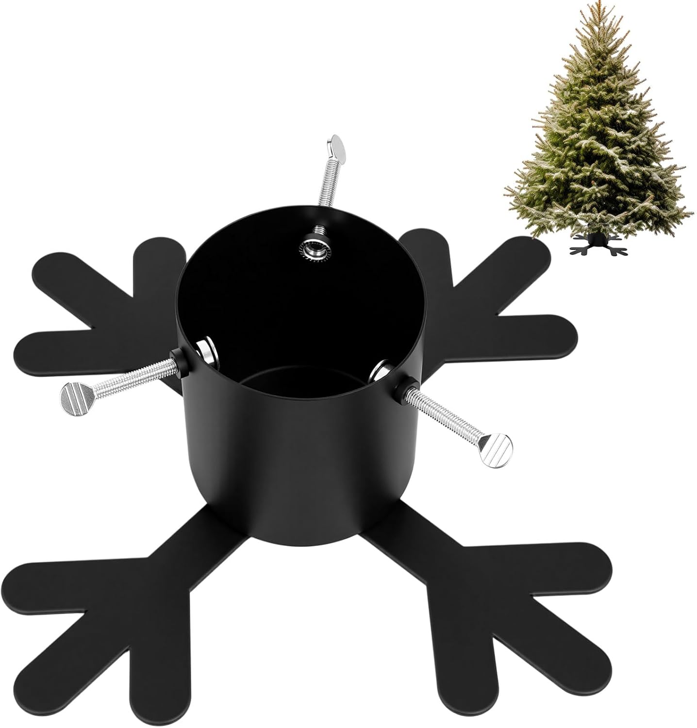 Christmas Tree Stand with Water Reservoir Real Christmas Tree Stand Snowflake Shaped Metal Base Holder Fits for 1.18"-4.33'' Trunk for Home Xmas Party Decoration, 1.4 L Water Capacity