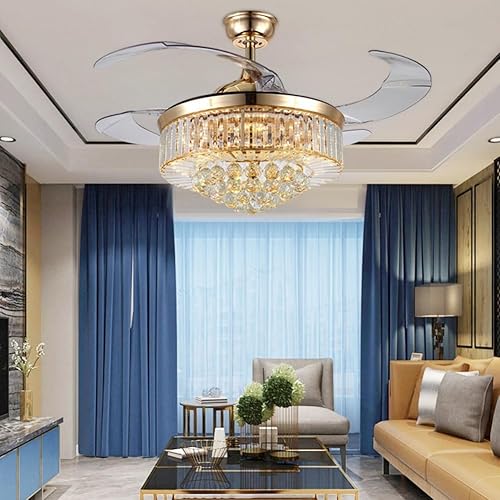 Miniatura 4 de Ventilador de techo retráctil de 42 pulgadas con luz LED de 3 colores, control remoto, lámpara reversible de 6 velocidades para sala de estar,