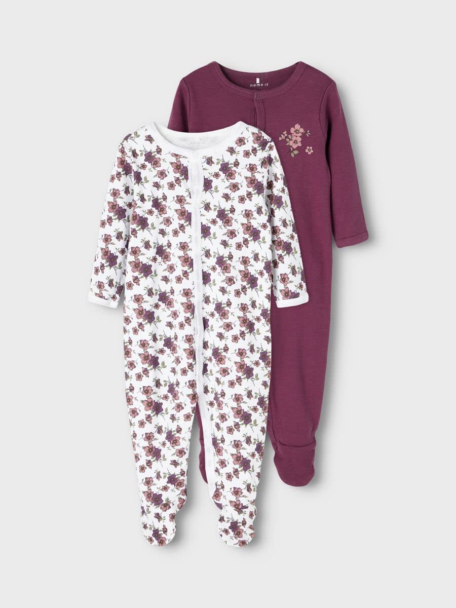 Name IT Nbfnightsuit 2p W/F Prune Purple Noos Mamelucos para bebés y niños pequeños Bebé-Niñas