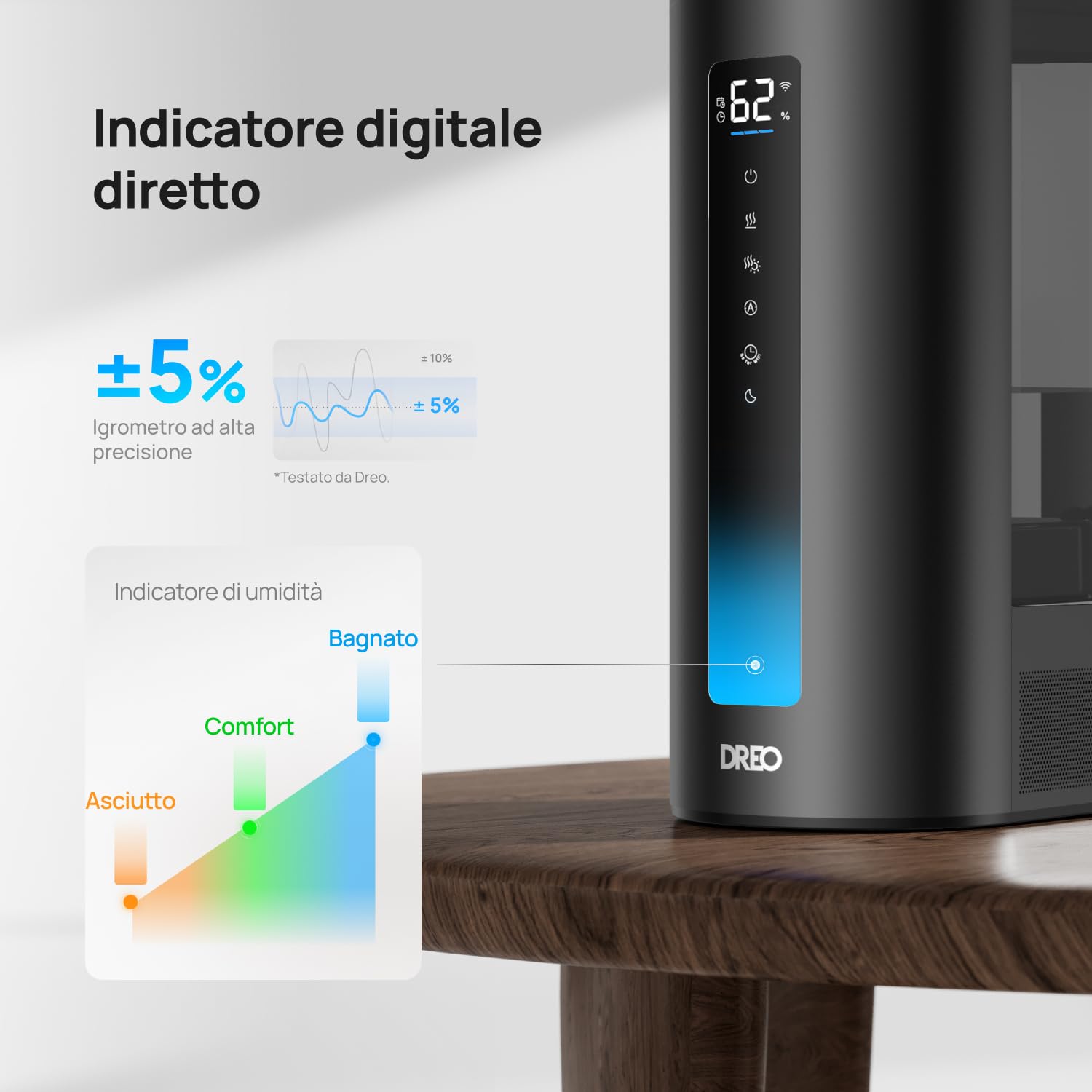 DREO 6L umidificatore per camera da letto, intelligente per grandi ambienti, bruma calda/fredda, per piante e bambini, riempimento superiore, 60 ore autonomia, silenzioso, timer, Google/Alexa, HM713S