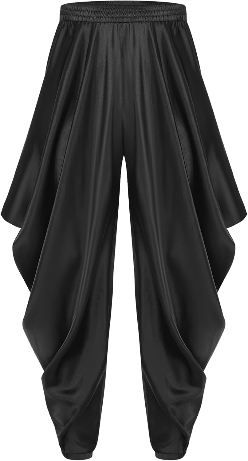 Womens Shiny Satin Loose Harem Pants Arab Princess Costume Elastic Waistband Baggy Pants