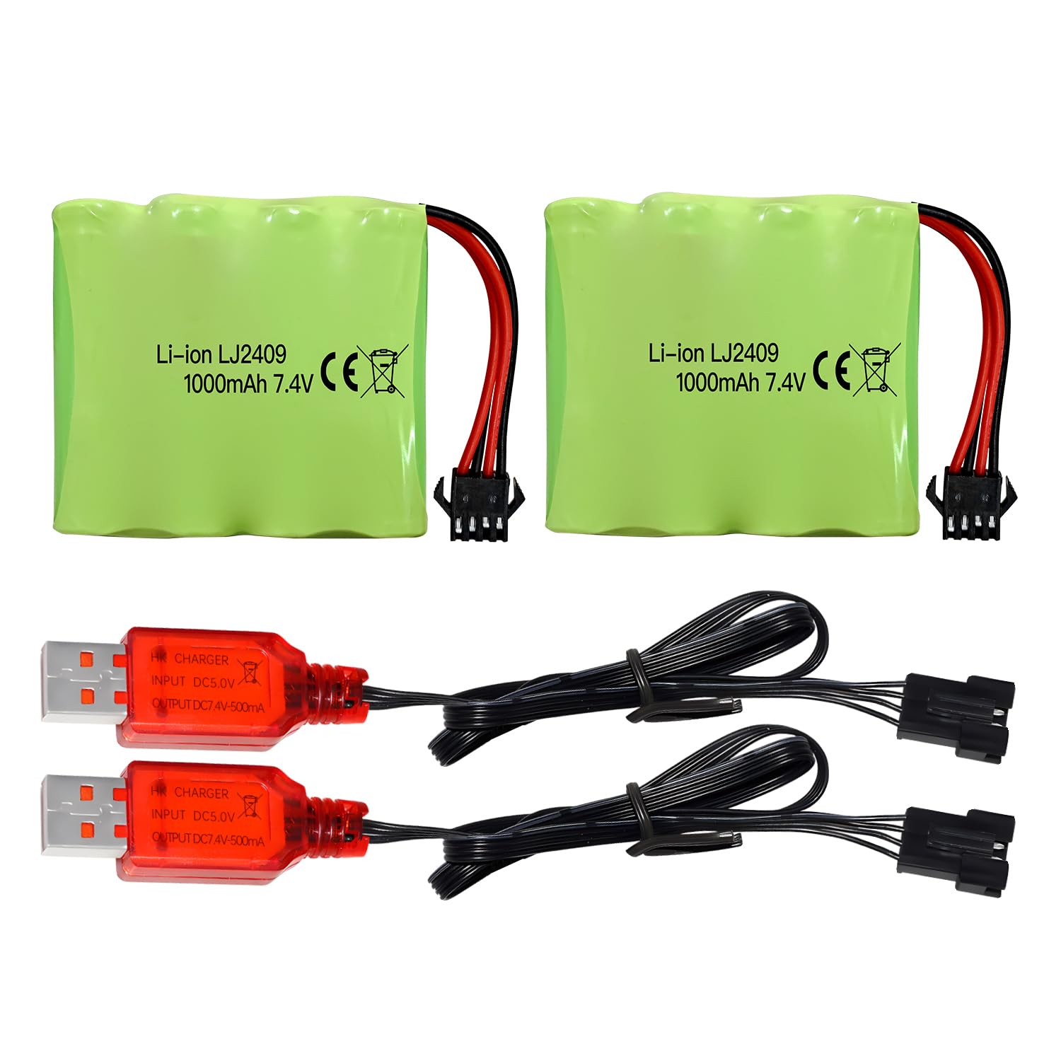Batería 7.4V 500mAh SM-4P Para Coches RC - 2S Li-ion Con Cargador USB, Pack De 2