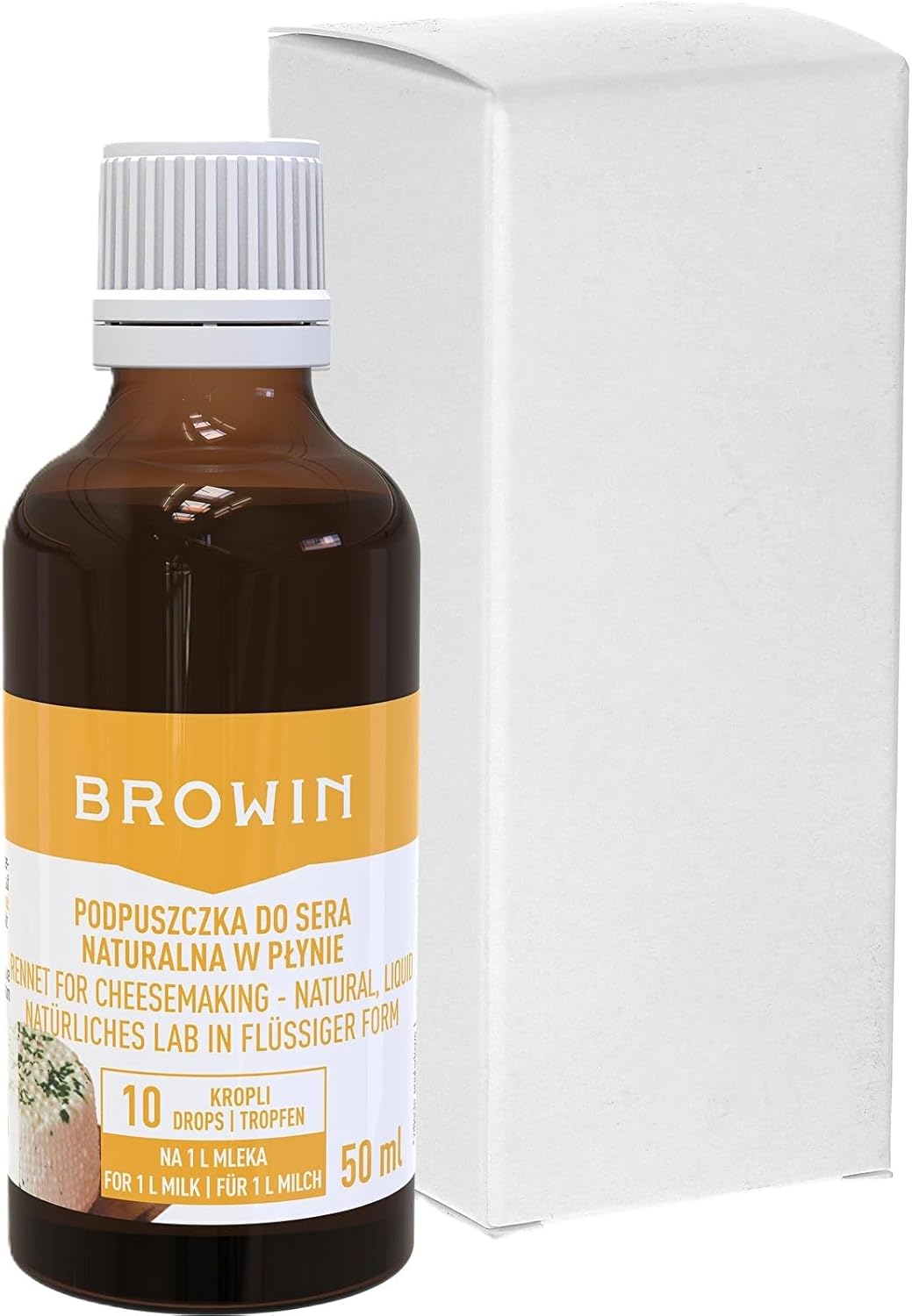 Browin 411207 Natural Liquid Lab, 50 ml, Cow, Sheep and Goat Milk for 105-260 L, Large Yield, Easy Dosage