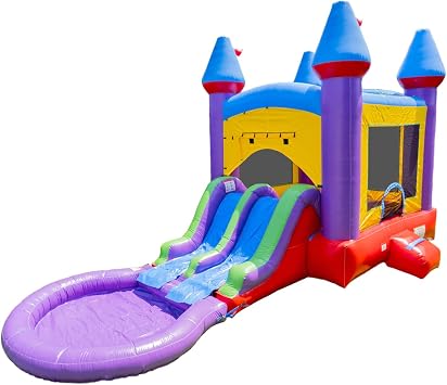HeroKiddo Jelly Bean Castle Commercial Grade Bounce House Water Slide with Splash Pool with Blower, Kids and Adults, Basketball Hoop, Wet Dry Combo, Inflatable, Outdoor Indoor, Birthday Party