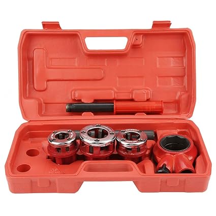Ratcheting Tap and Die Set, Torsion Alloy Steel Pipe Threading Set, for Work for Threading Work for Iron Pipe for Galvanized Pipe(62A Type Three Heads)