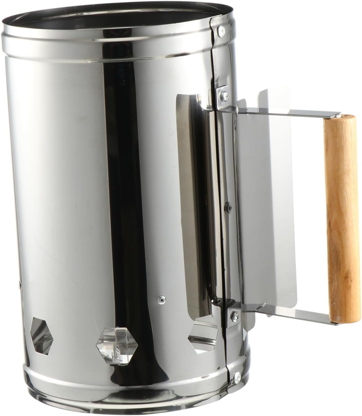 Outdoor Charcoal Chimney Starter Barrel with Heat-Resistant Wooden Handle BBQ Fire Starter for Quick Ignition Suitable for Grilling Camping Tailgate and Outdoor Cooking