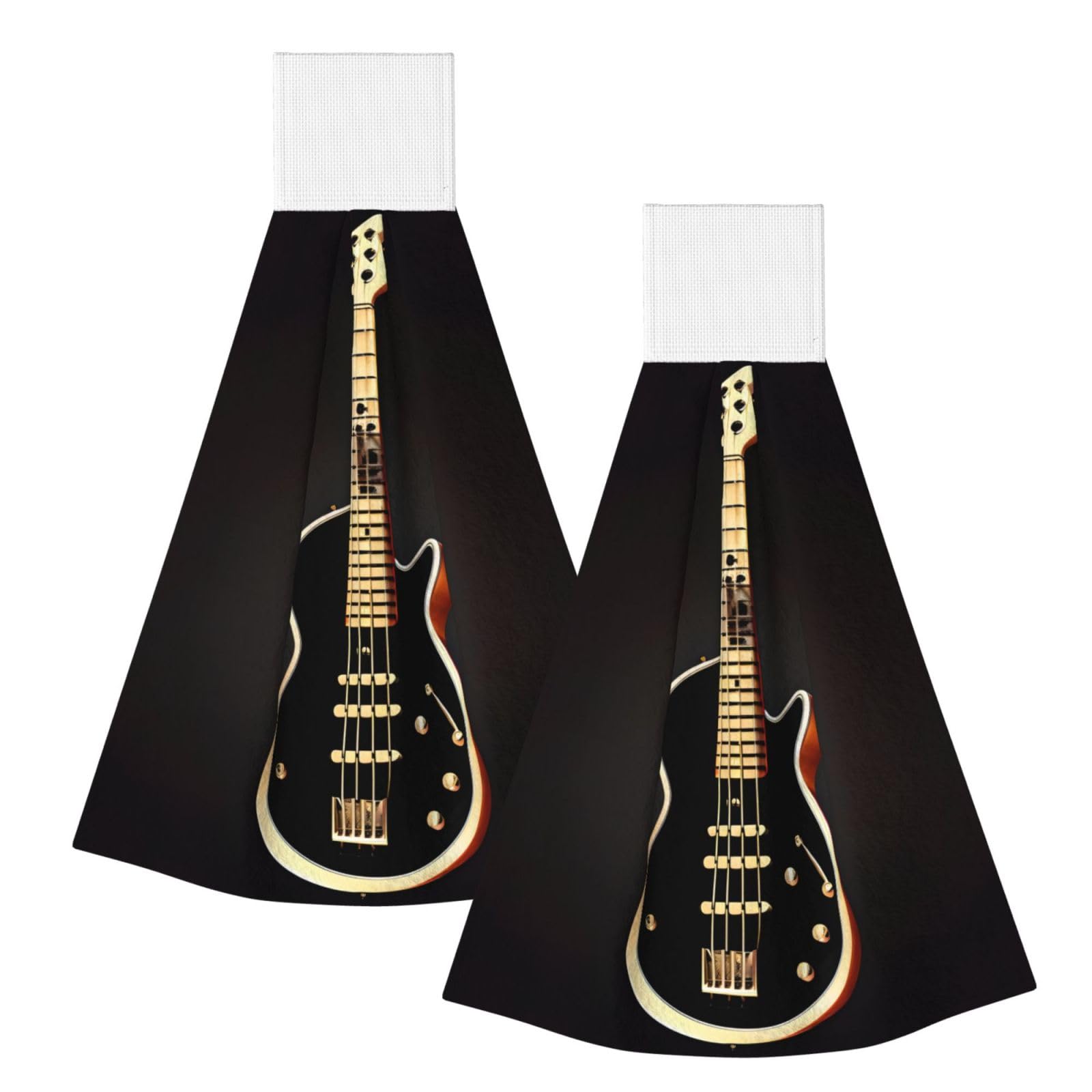 WUPngg Black Guitar Bathroom Tie Towels/Dish Cloth,Kitchen Hanging Towel, Coral Fleece Dry Cleaning Hand Dishcloths One Size