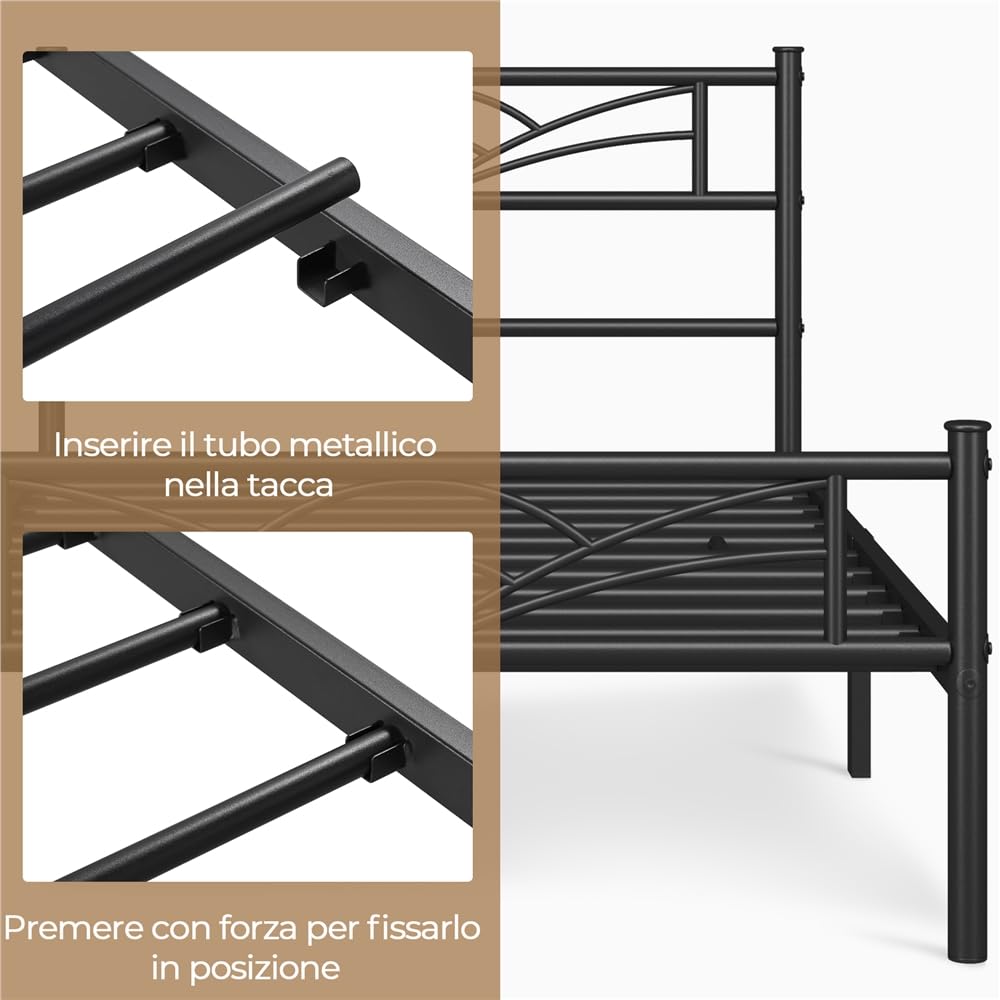Yaheetech Set di 2 Struttura Letto Singolo in Ferro con Spazio Aggiuntivo Testiera a Forma di Nuvole Camera da Letto Ospiti Soggiorno Nero 90 x 200 cm