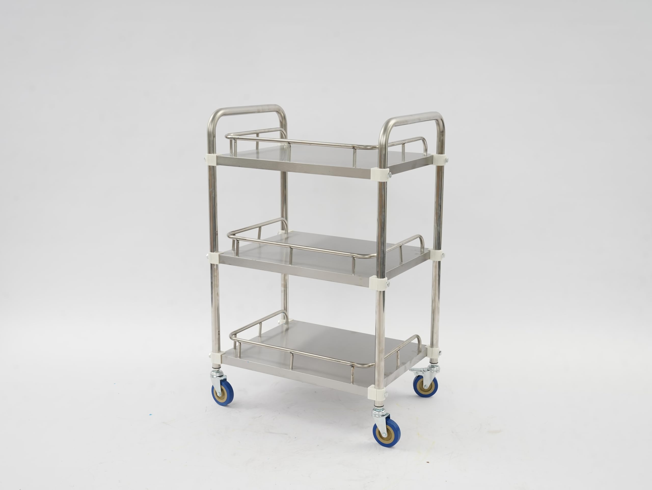 Carrito de acero inoxidable con 3 niveles, 50 x 40 cm, superficie de almacenamiento, capacidad de carga 25 kg | Carro de servicio de 3 niveles de acero inoxidable con ruedas para espacios pequeños