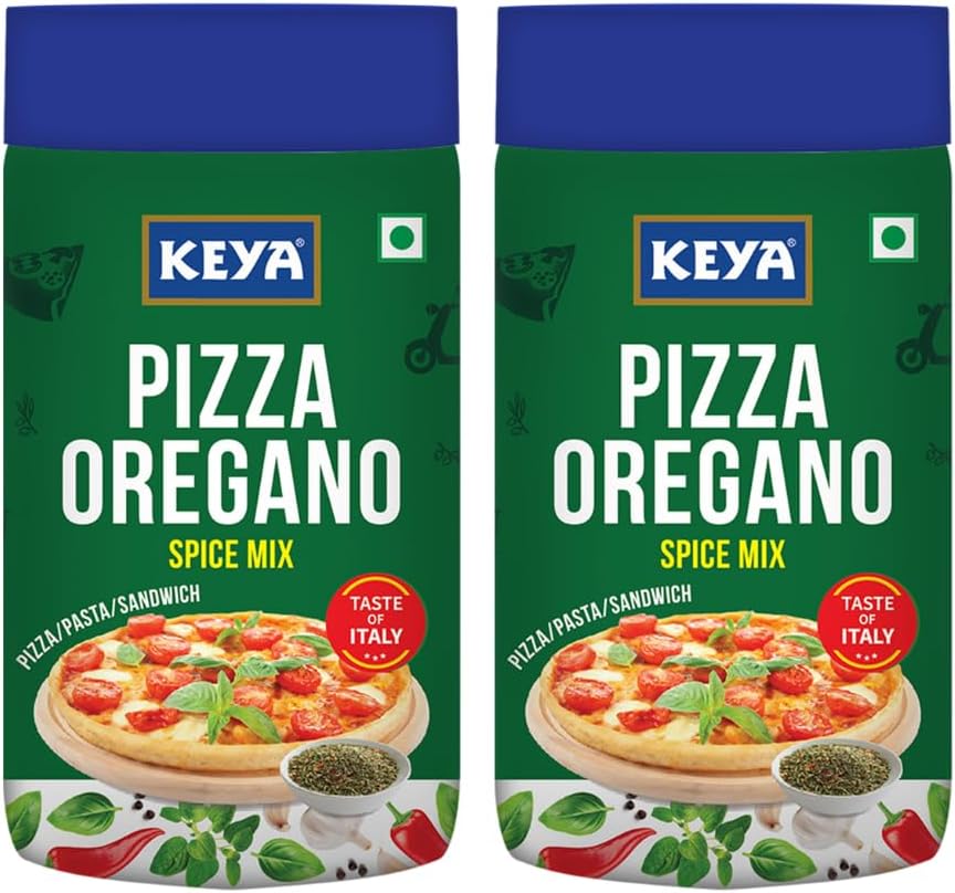 Keya Italian Pizza Oregano | Pizza Oregano Spice Mix|Healthy Italian Seasoning|Multipurpose Seasoning| 100% Natural|Vegan| Zero Preservatives, Artifical Colours & Flavours |No MSG | Marinade Mix, Dip Mix, Sprinkler |Perfect for Pizza, Pasta, Garlic Bread, Sweet Corn, Makhana | 70g | Pack of 2