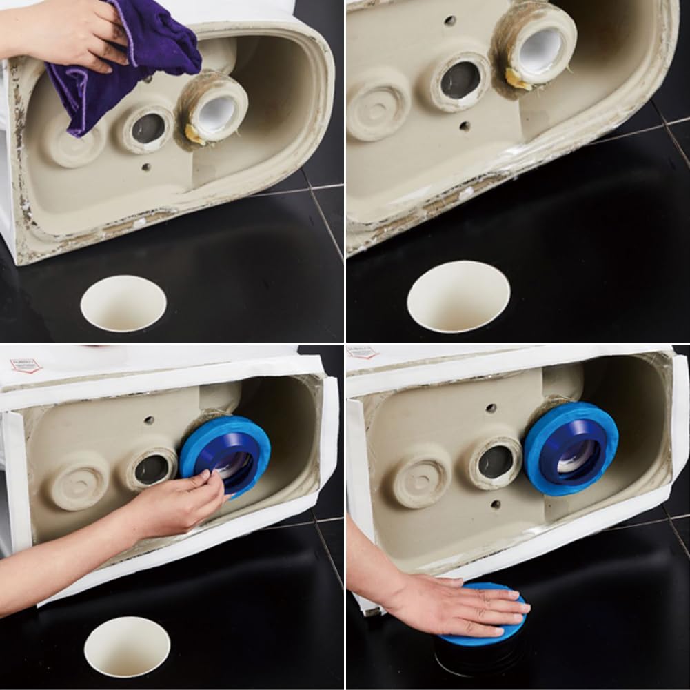 Anillo de Sellado para Inodoro Sin Cera - Junta de Goma Gruesa Antifugas y Anti-Olores - Kit de Instalación con Pernos y Arandelas - Sello Universal Ajustable para Tuberías de Desagüe y Tazas de Baño