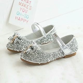 ZBDP Zapatos de Princesa para niñas, Dulces Zapatos de Cuero con Purpurina para niños, Lentejuelas Brillantes con Pajarita, Zapatos de Vestir para niños para Fiesta