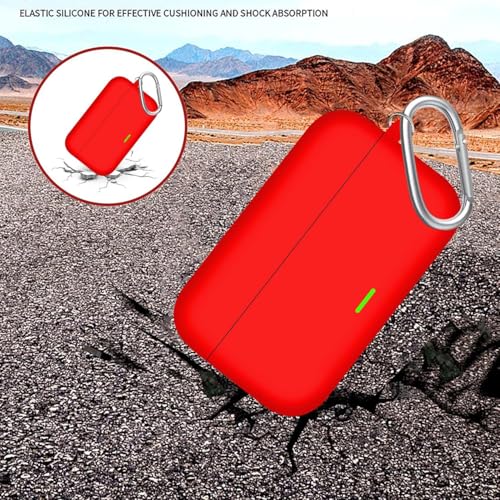 Image of Aniex Silicone Case Cover for realme Buds T500 Pro, Shockproof, Anti-Slip, Dustproof, Scratch Resistant, with Carabiner Hook, Full Body Protection (New Red)