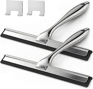 2PACK 12-Inch All-Purpose Shower Squeegee for Shower Doors, Tile Shower Walls, Bathroom, Window, Glass and Car Windshield, Mirrors and Kitchen-Stainless Steel, Silver