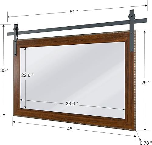 Miniatura 2 de ROOMTEC Espejo de baño de granja de 51 x 35 pulgadas, espejo de pared rústico con marco de madera para baño, entrada