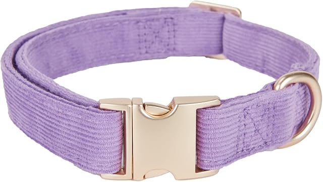 YUDOTE Ultra-soft Dog Collar Natural Cotton Corduroy Made for Medium Dogs with Sensitive Skin,Lilac