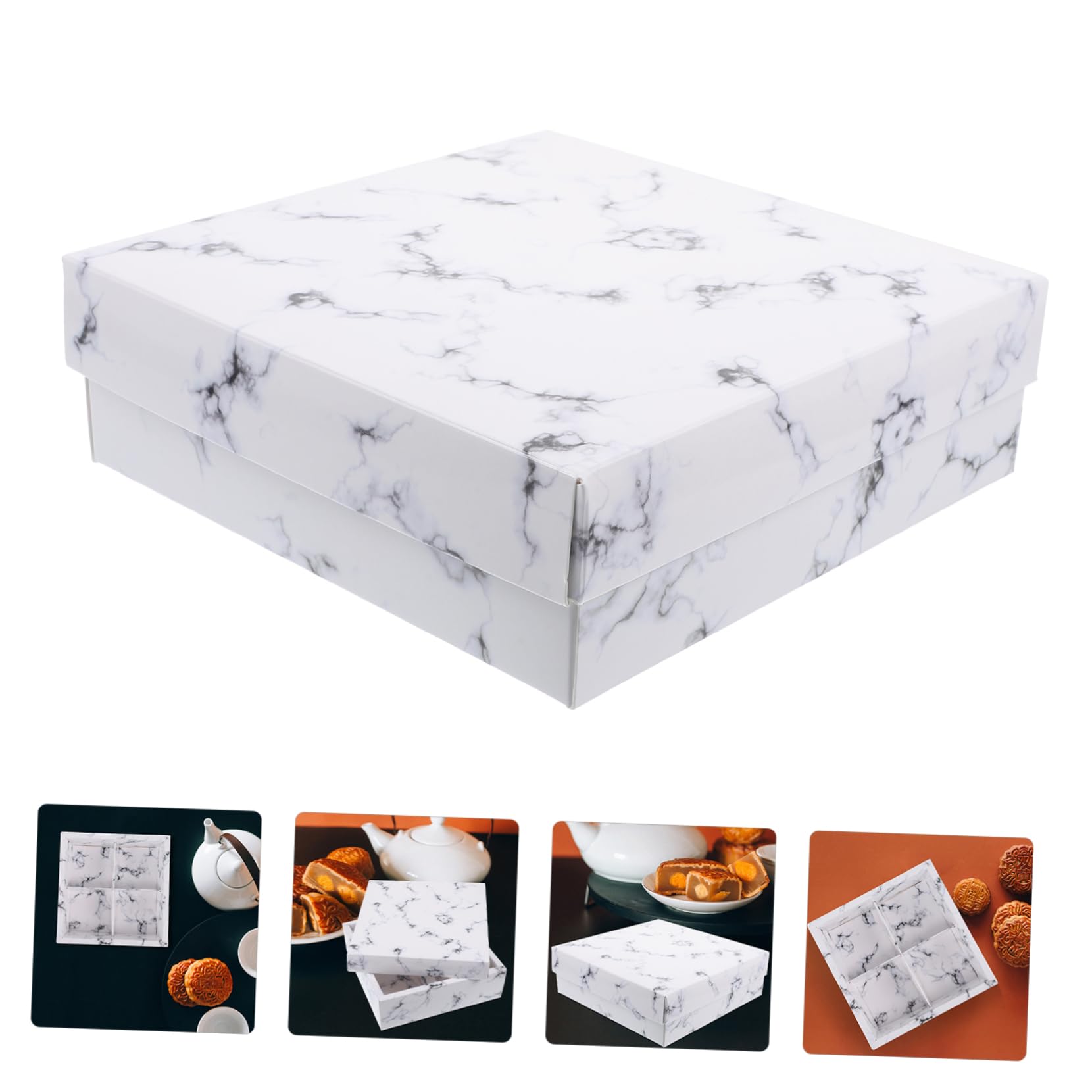 LABRIMP Scatola per Moon Cake 10 Pezzi in Carta Bianca Marmo