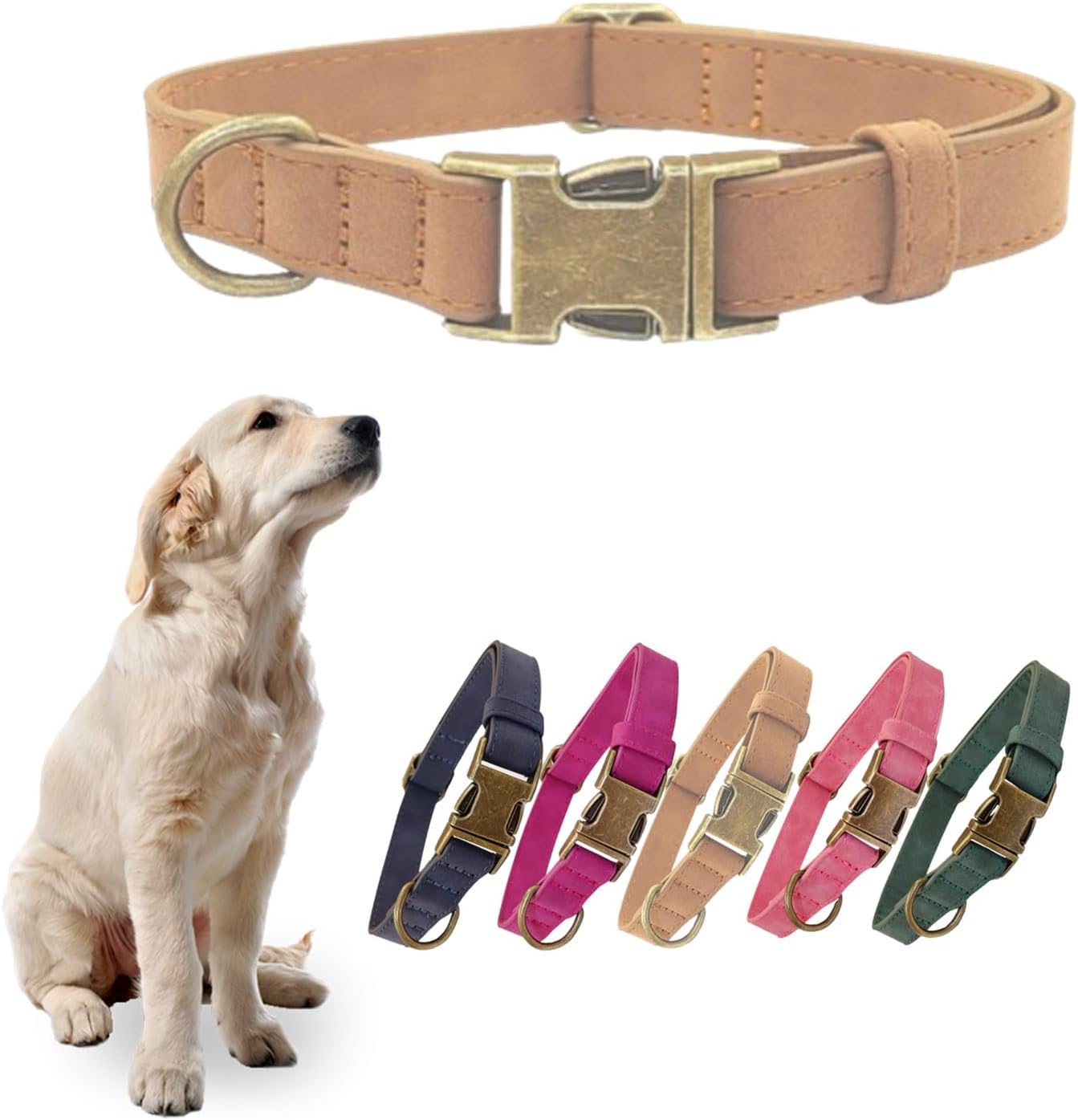 THAIN Soft Leather Dog Collar, Heavy Duty Metal Buckle Padded Dog Collar Quick Release, Adjustable Pet Collar for Small Medium Large Dogs Breeds (Dark Green, M) 3 61PmMrHlKHL. AC SL1500