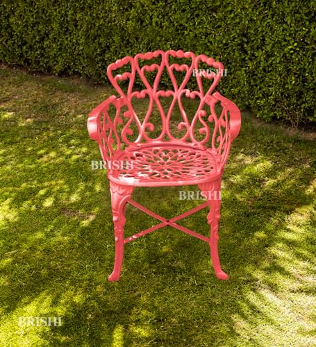 Image of BRISHI Cast Aluminium Garden Patio Seating Chair and Table Set for Balcony Outdoor Furniture with 1 Table and 2 Chair Set (Red)