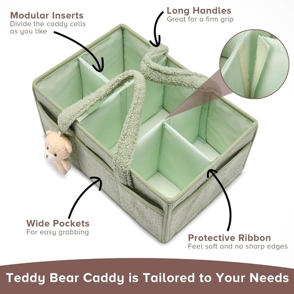 Organizador de pañales para bebé, cesta de pañales de felpa con asas, organizador para cambiador, cesta de almacenamiento para pañales, toallitas húmedas, suministros para bebés, regalo para mamá