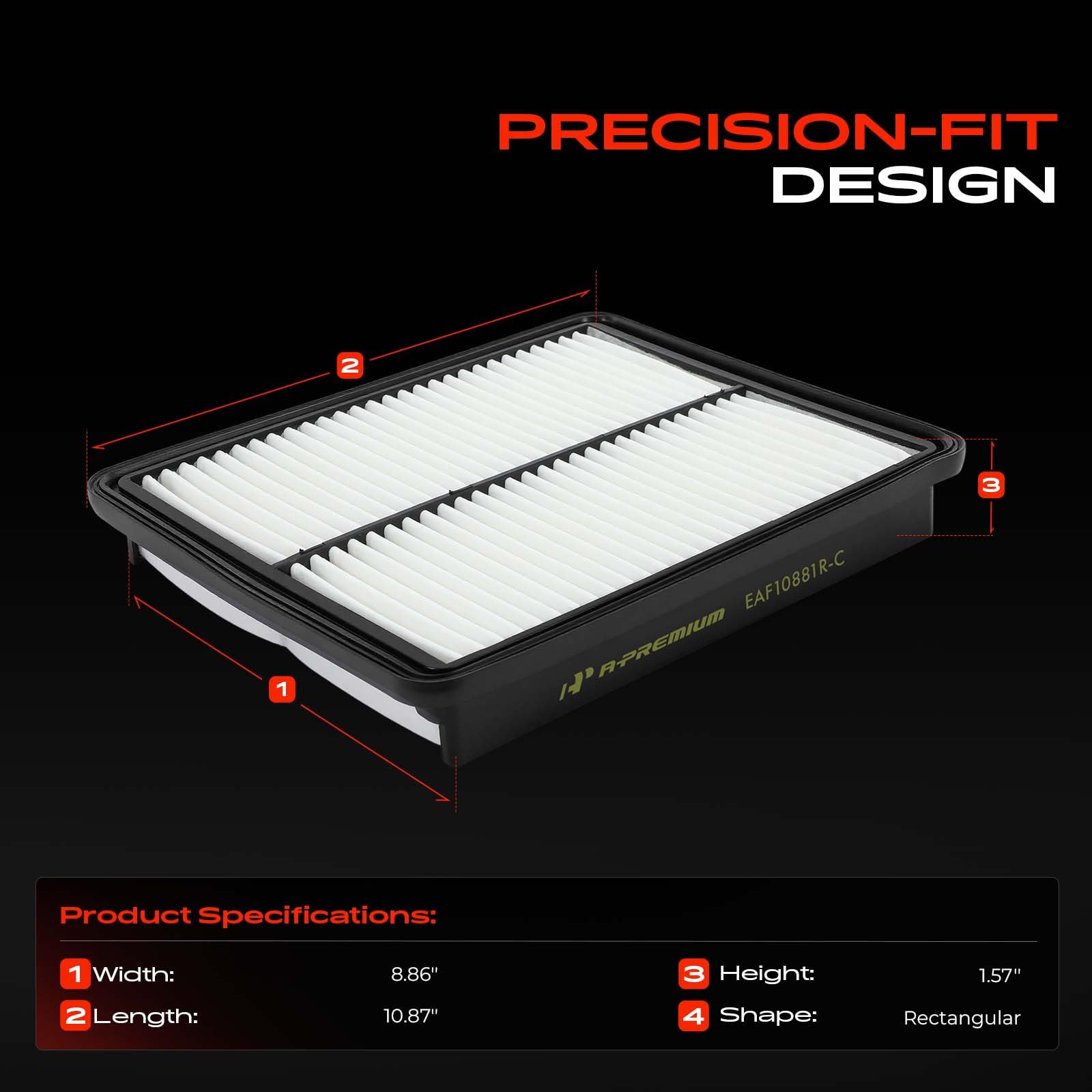 WIAONE A-premium - Filtro de aire para motor compatible con Hyundai. Azera, Santa Fe, Sonata y Kia Optima, Sorento, 2010-2017, panel rígido, repuesto # CA10881, CAP10881