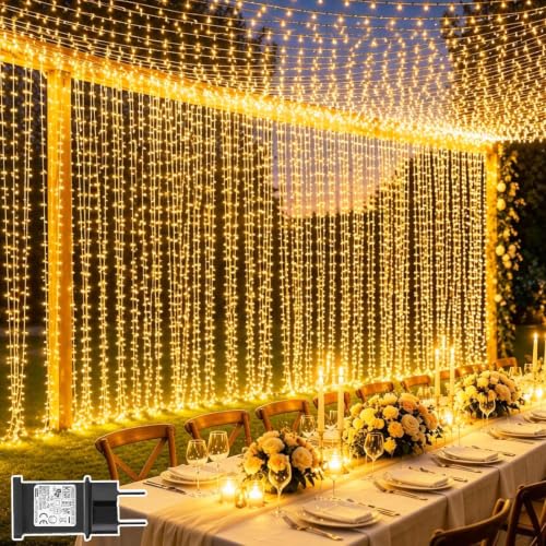 Lichtfam Cortina de Luces 6m x 3m 600 LED Cortina Luces navidad con Enchufe