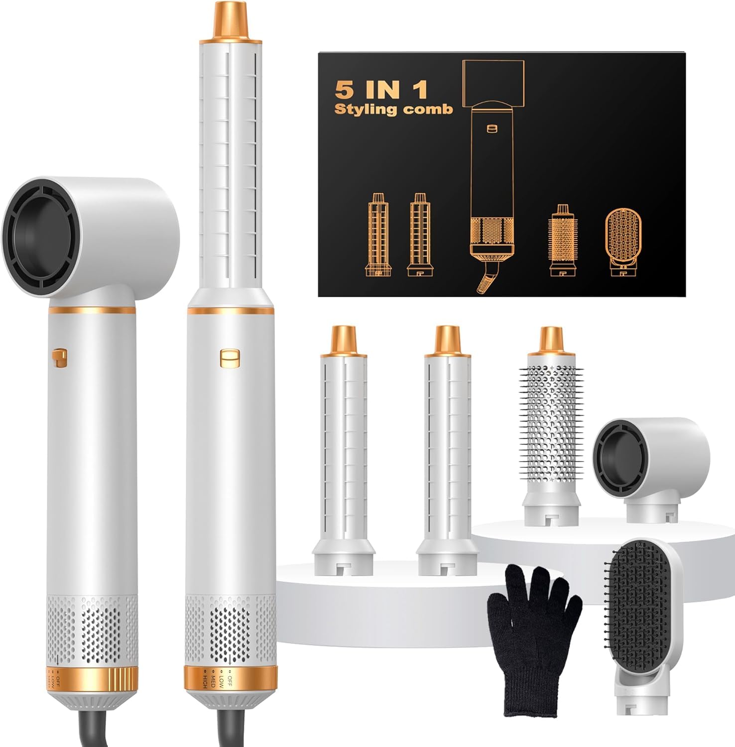 OKWRAP Hairstyler 5 in 1, Hair Styler Set, Haarstyler mit Föhn Ionen, Automatischer Lockenstab, Wärmebürste, Glättbürste Airstyler für Glätten, Trocknen, Volumen, Locken
