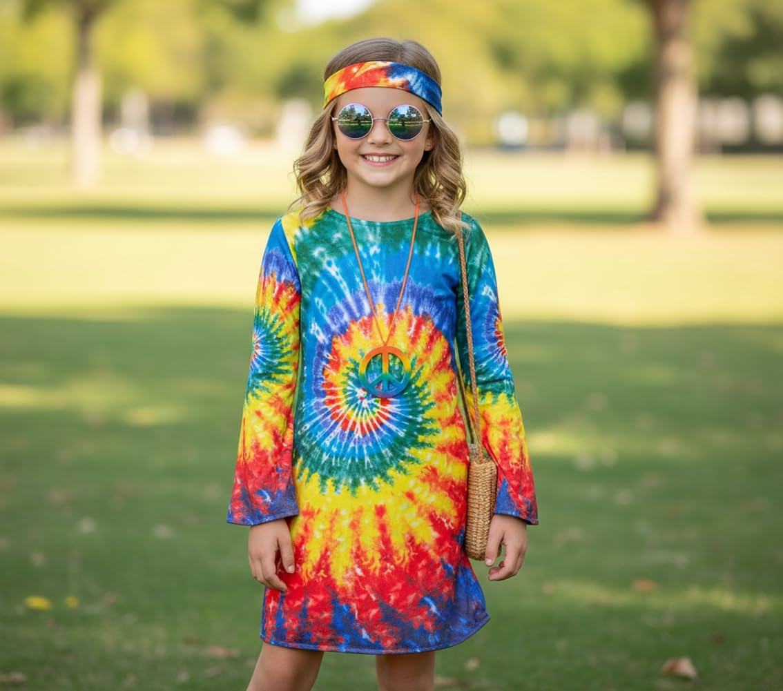Hippie Costume for Girls 60s 70s Colorful Dress Kids Party Halloween Cosplay 3-12 Years - Image 2