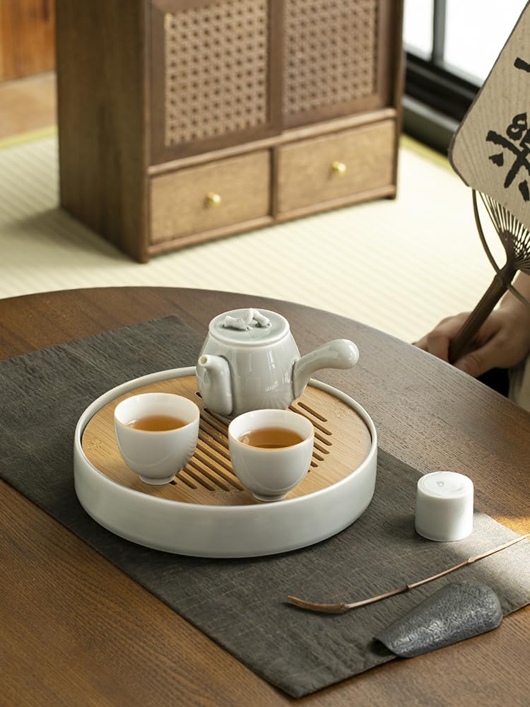 Juego de bandejas de té de cerámica para infusión seca china, diseño simple con olla elevada, bandeja para infusión, bandeja para infusión de té seco, bandeja para juego de té (A)