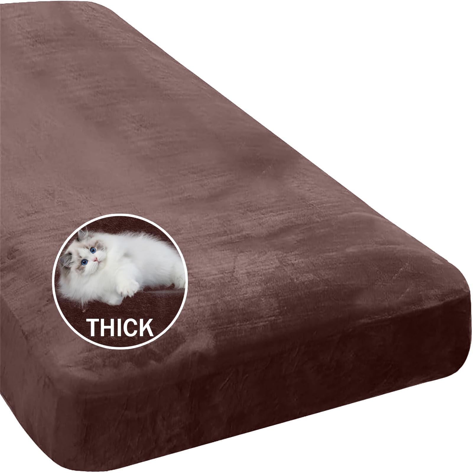 BXFUL Stretch Velvet Sofa Seat Cushion Cover, Removable Sofa Couch Covers with Elastic Bottom, Washable Furniture Slipcovers Protector for Kids and Pets (Chaise,Brown) — image 1
