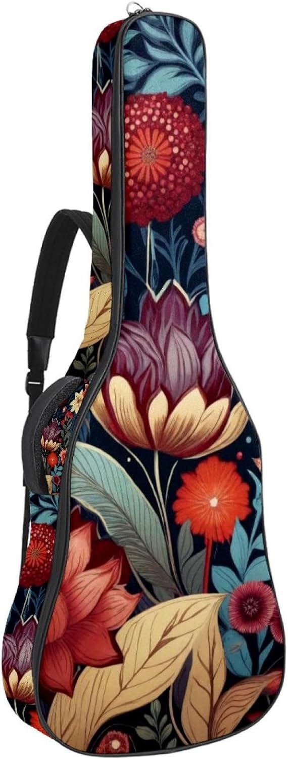 40 41 42 Inch Guitar Bags, Waterproof Padded Acoustic Guitar Case Backpack with Adjustable Shoulder Strap & Pockets, Floral Flowers Pattern