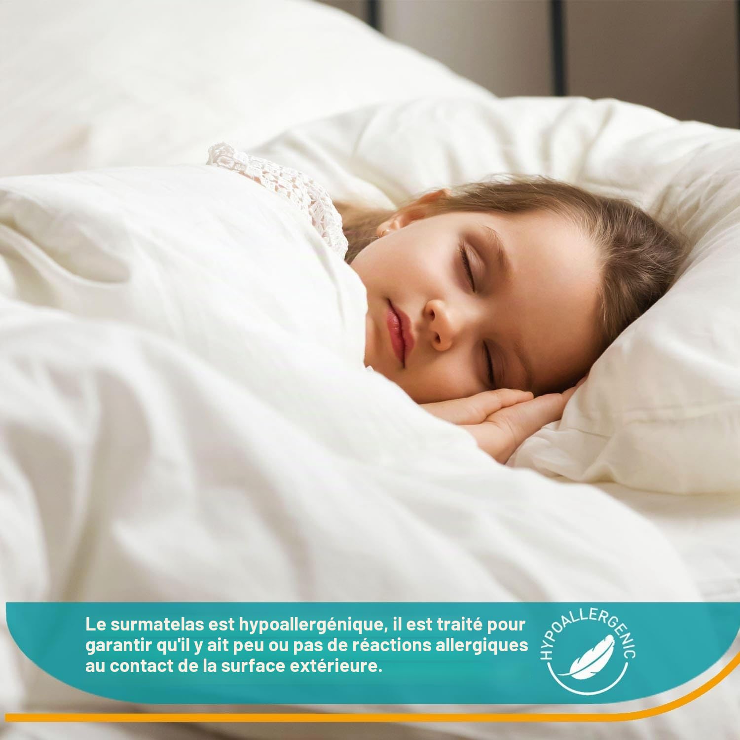 Surmatelas blanc pour petit lit double 122 x 190 cm, doux, lavable en machine, composition silencieuse avec sangles d'ancrage 4 côtés