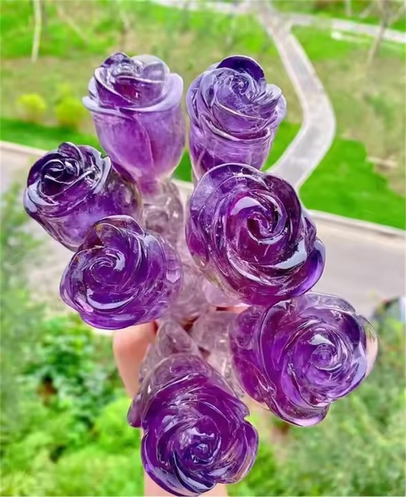 Natural Stones Crystal Flower Hand Carving Reiki Folk Crafts Amethyst Rose Flower Sculpture for Gift 18cm 1pc