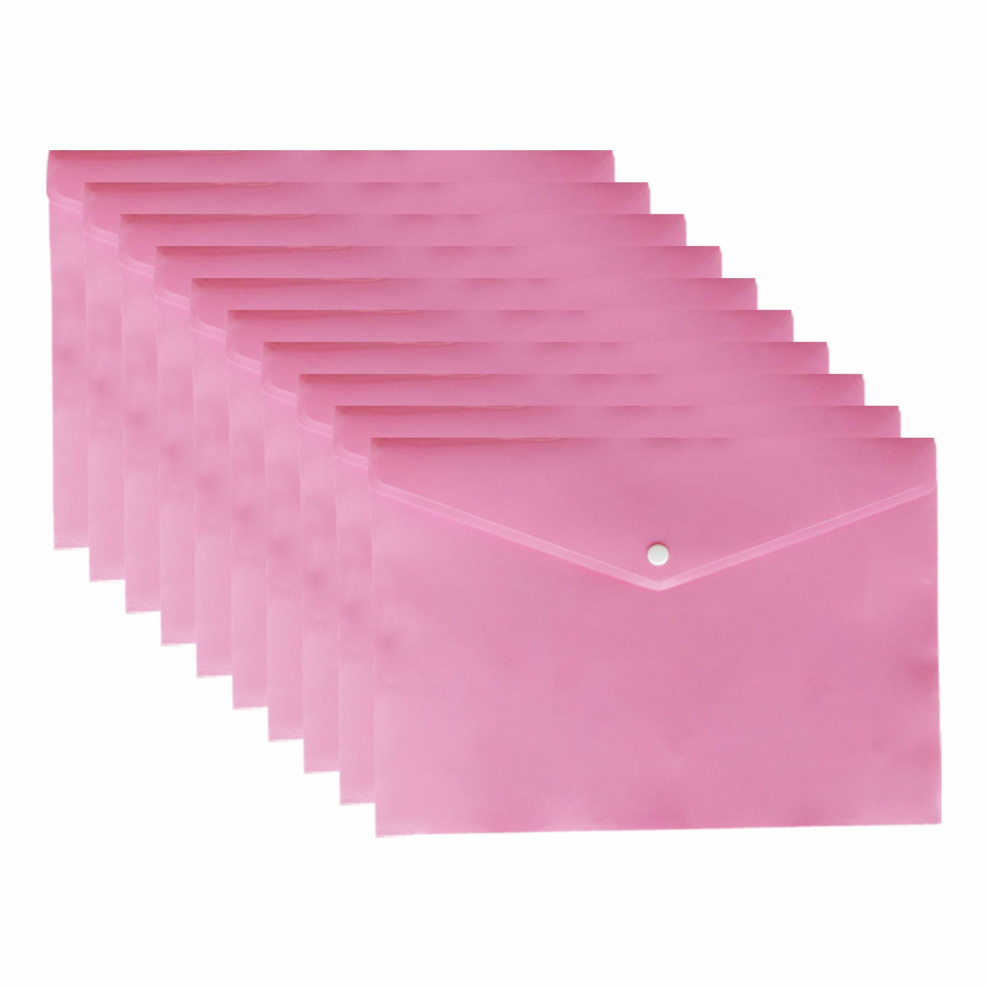 M1SS Plastic Wallets Folders – Pack of 20 Document Folder, Plastic Popper Wallet with Button Closure for Home, School, Travel and Office Supplies Storage (Pastel, Pink, A4)