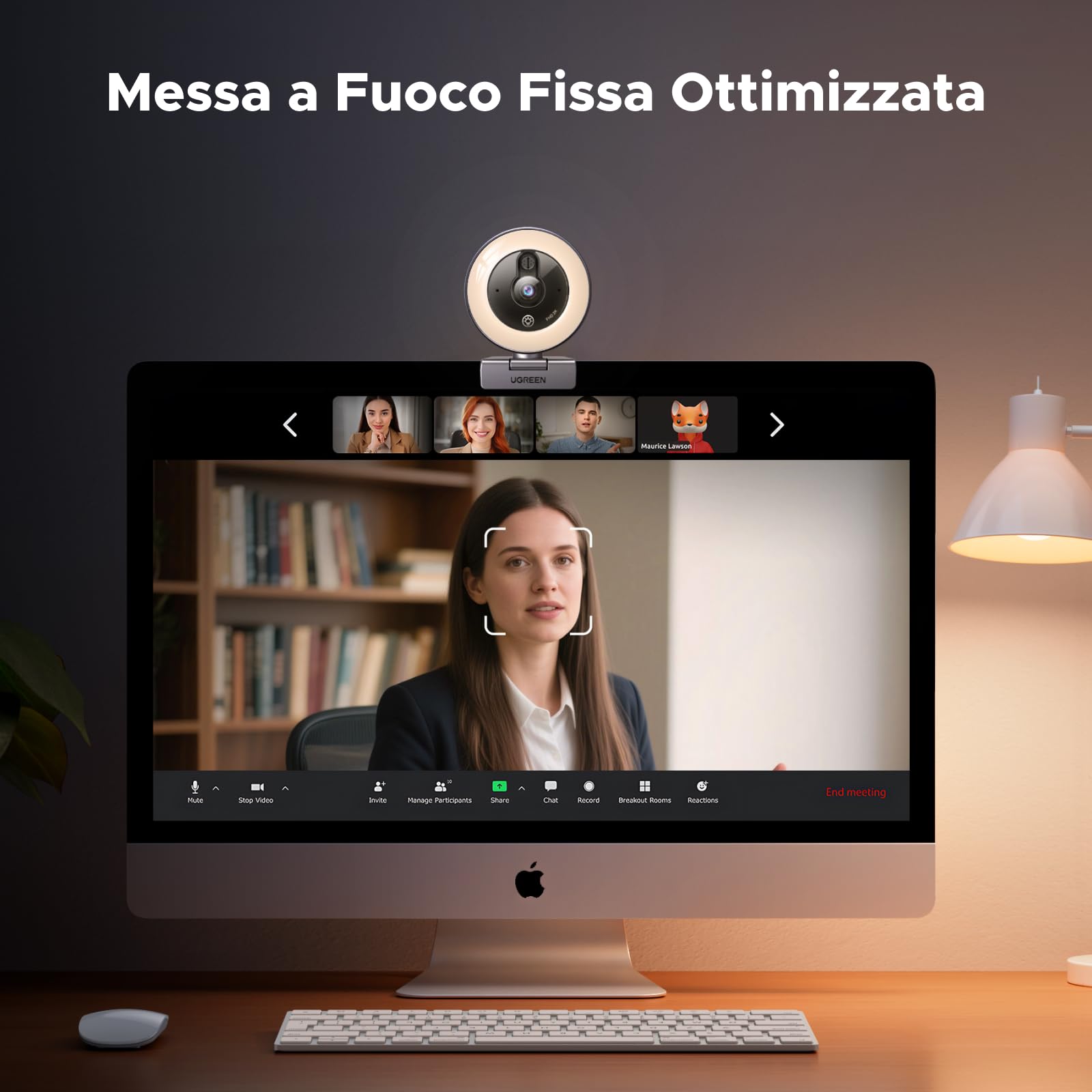 UGREEN Webcam 2K 30FPS Full HD USB A USB C Webcam Luce LED