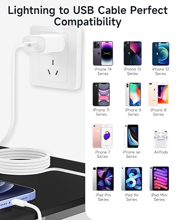 iPhone Charger Cable 2M, [Apple MFi Certified] USB to Lightning Cable 2M | USB iphone Charger cable Fast Charge iphone Charging Lead Wire for iPhone 14 13 12 11 Pro Max XS XR X SE 8 7 6 5 iPad iPod