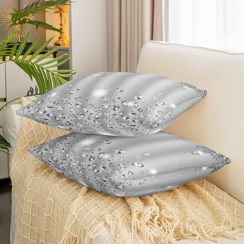 Miniatura 3 de Feelyou Juego de 2 fundas de almohada de diamantes (sin diamantes), funda de cojín gris para decoración del hogar, sala de estar, funda de cojín
