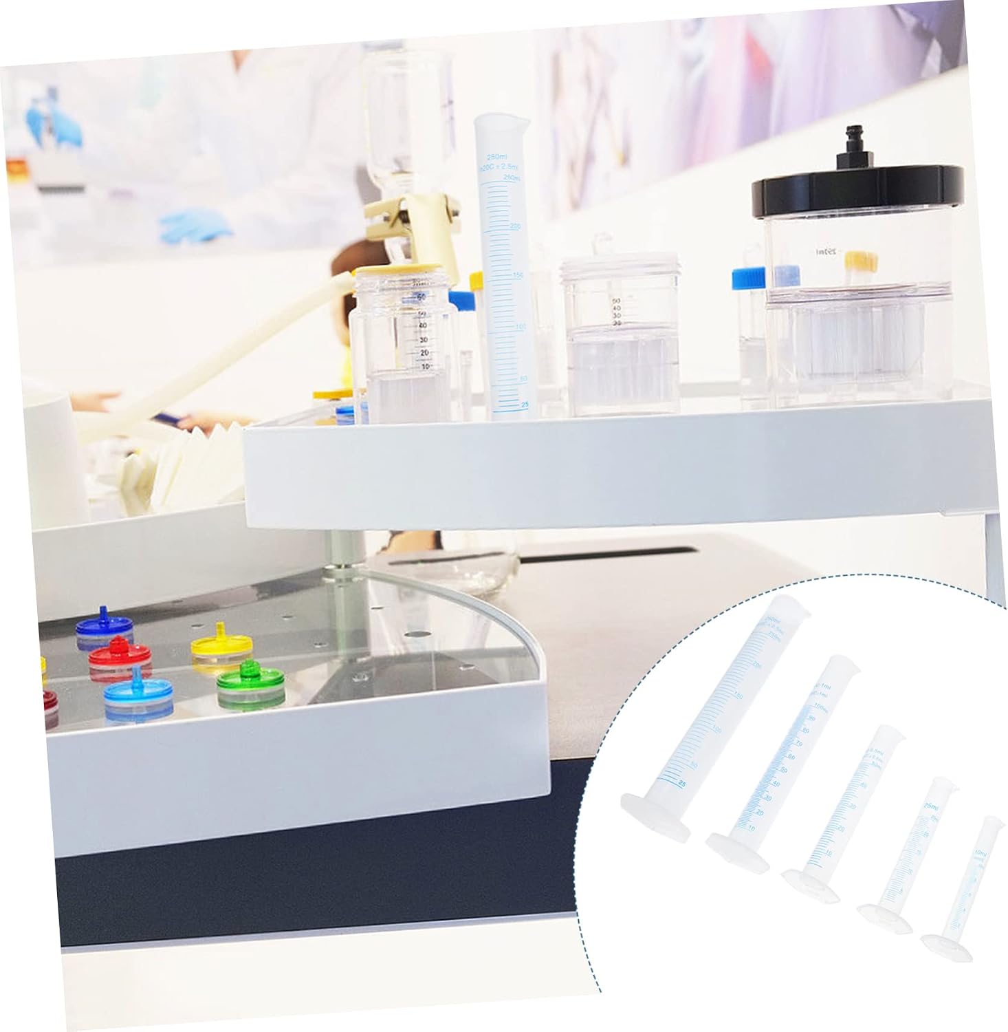 Ciieeo 5Pcs Plastic Graduated Measuring Cylinder and Stable Lab Cylinder for Accurate Liquid Measurement for Scientific Experiments and Educational Use