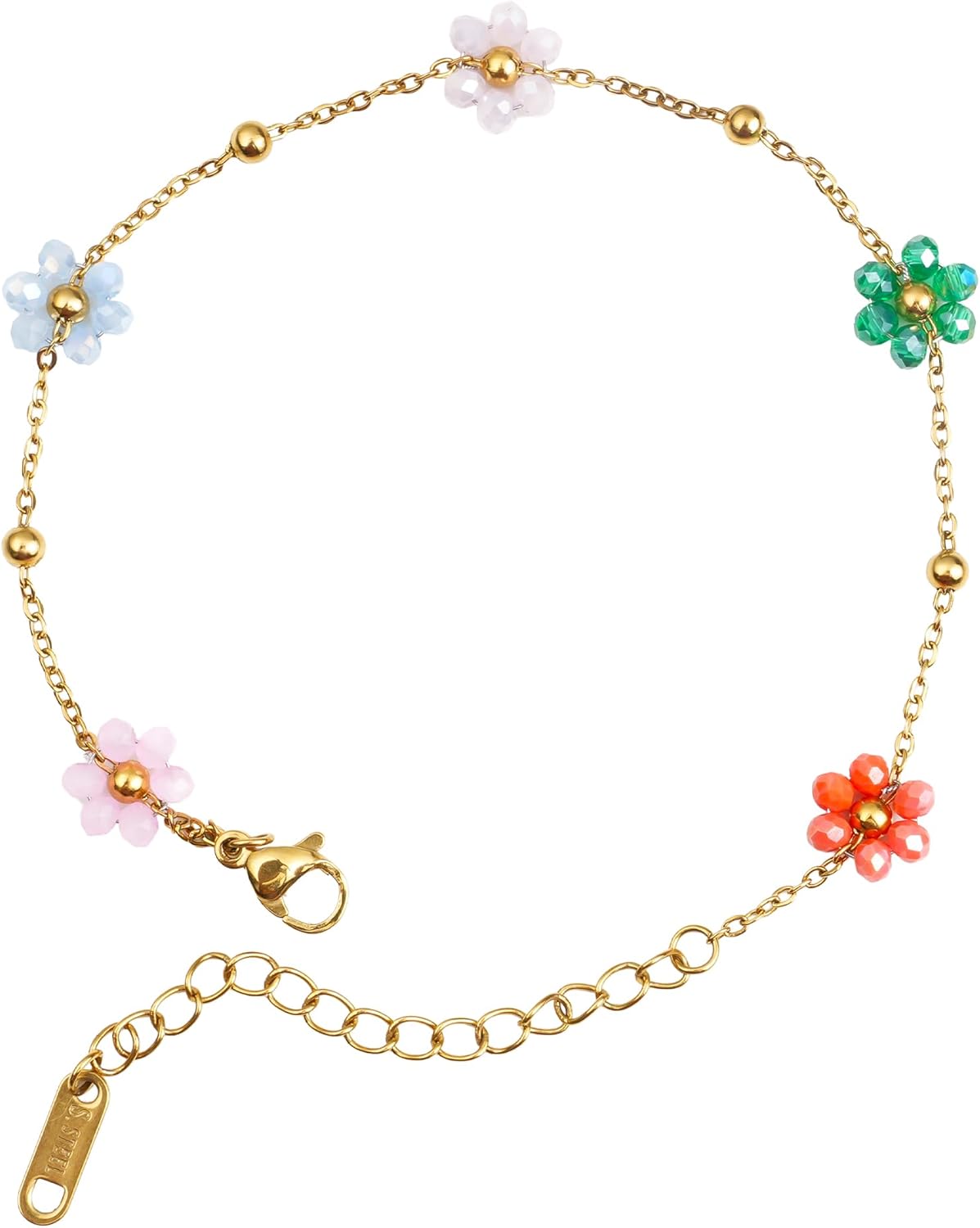 KatchOn, Multicolor Flower Bracelet With Pouch – Pack of 2, Metallic Colorful Bead Daisy Flowers Adjustable Bracelets Gifts for Women, Lucky Bracelet for Women, Fashion Jewellery, Flower Bracelets