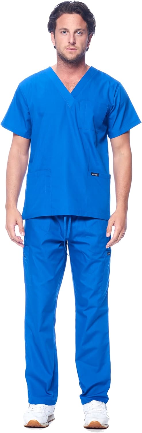 Dagacci Scrubs for Men Set - V-Neck Scrub Top and Cargo Pants - 8 Pockets Men Scrubs Set