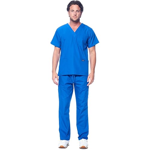 Dagacci Scrubs for Men Set - V-Neck Scrub Top and Cargo Pants - 8 Pockets Men Scrubs Set