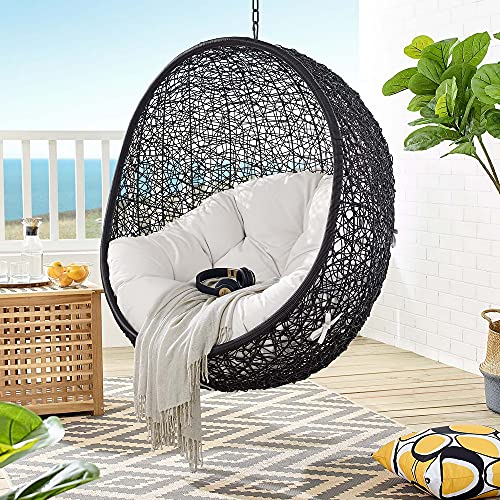 Modway Eei-3635-Blk-Whi Encase Wicker Rattan Outdoor Patio Swing Chair With Hanging Steel Chain In Black White #TOP6