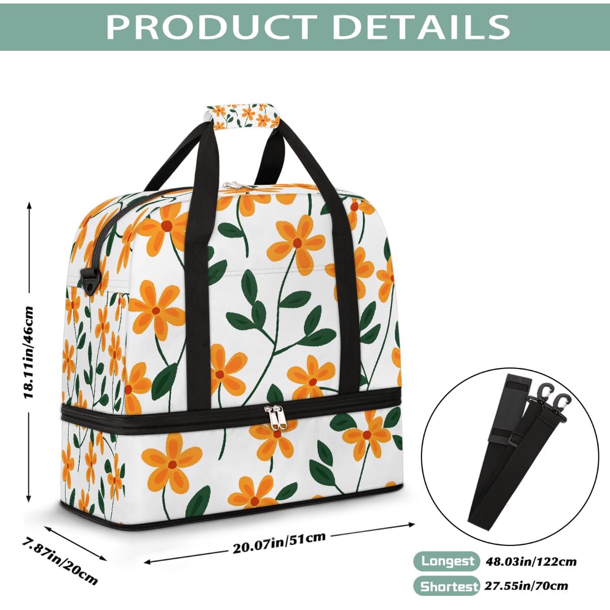 Borsone da viaggio pieghevole con motivo floreale carino borsa da palestra espandibile con scomparto per scarpe borsa da weekend di grande capacità borsa da viaggio per viaggi sportivi viaggi notturni