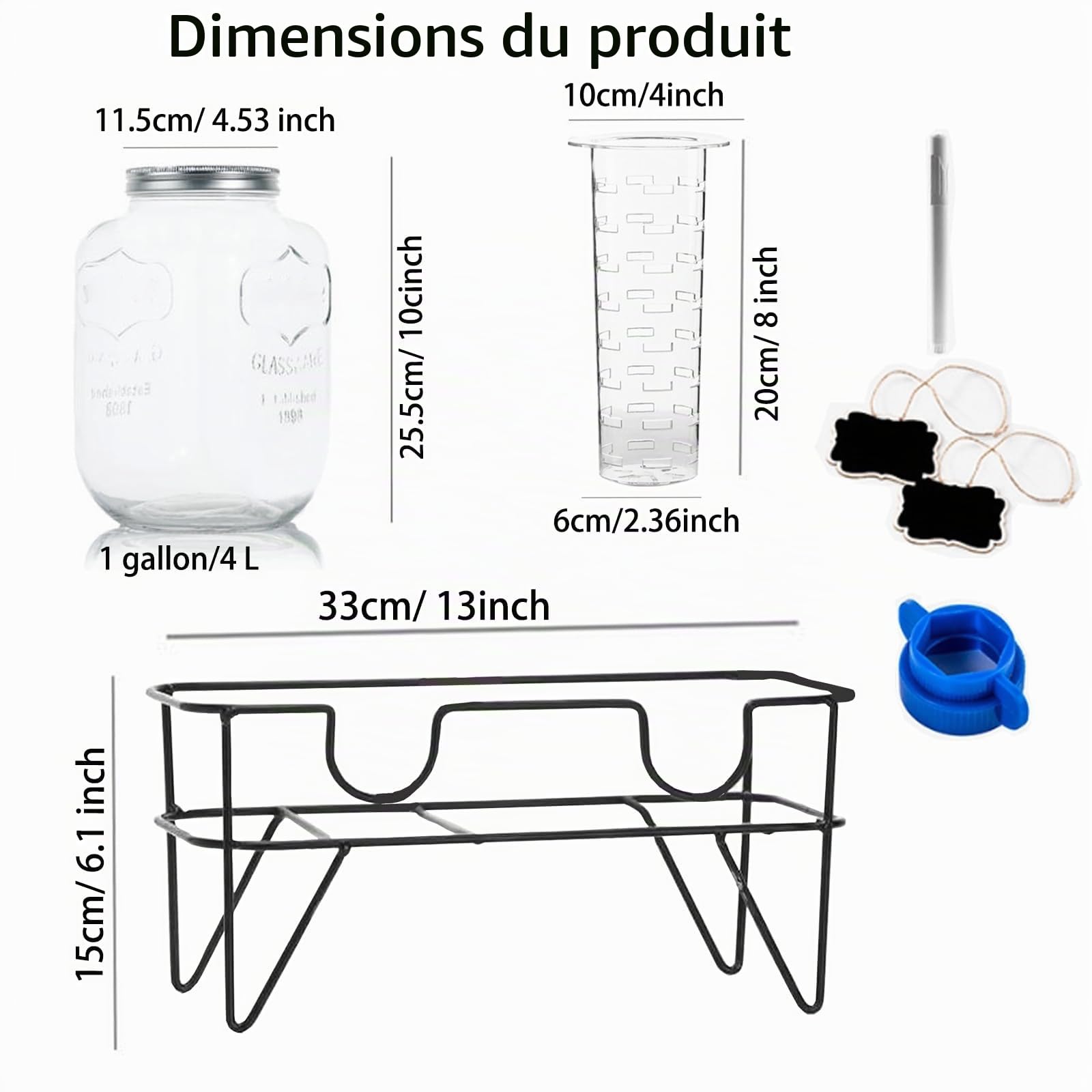 Distributeur de Boissons en Verre 1 Gallon (Lot de 2) avec Robinet en Acier Inoxydable – Idéal pour Fêtes, Boissons et Limonade