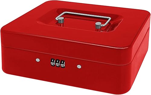 Caja de efectivo de acero con cerradura de combinación, organizador de dinero pequeño de metal con bandeja de dinero extraíble, caja de