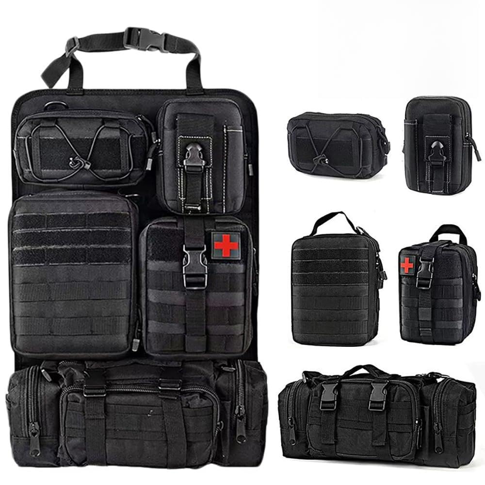 wenyuyu Tactical Car Seat Organizer with 5 Detachable Bag, Car Backrest Protector 600D Oxford Waterproof Tactical Vehicle Seat Back Organiser for Most Vehicle SUV Truck Pickup
