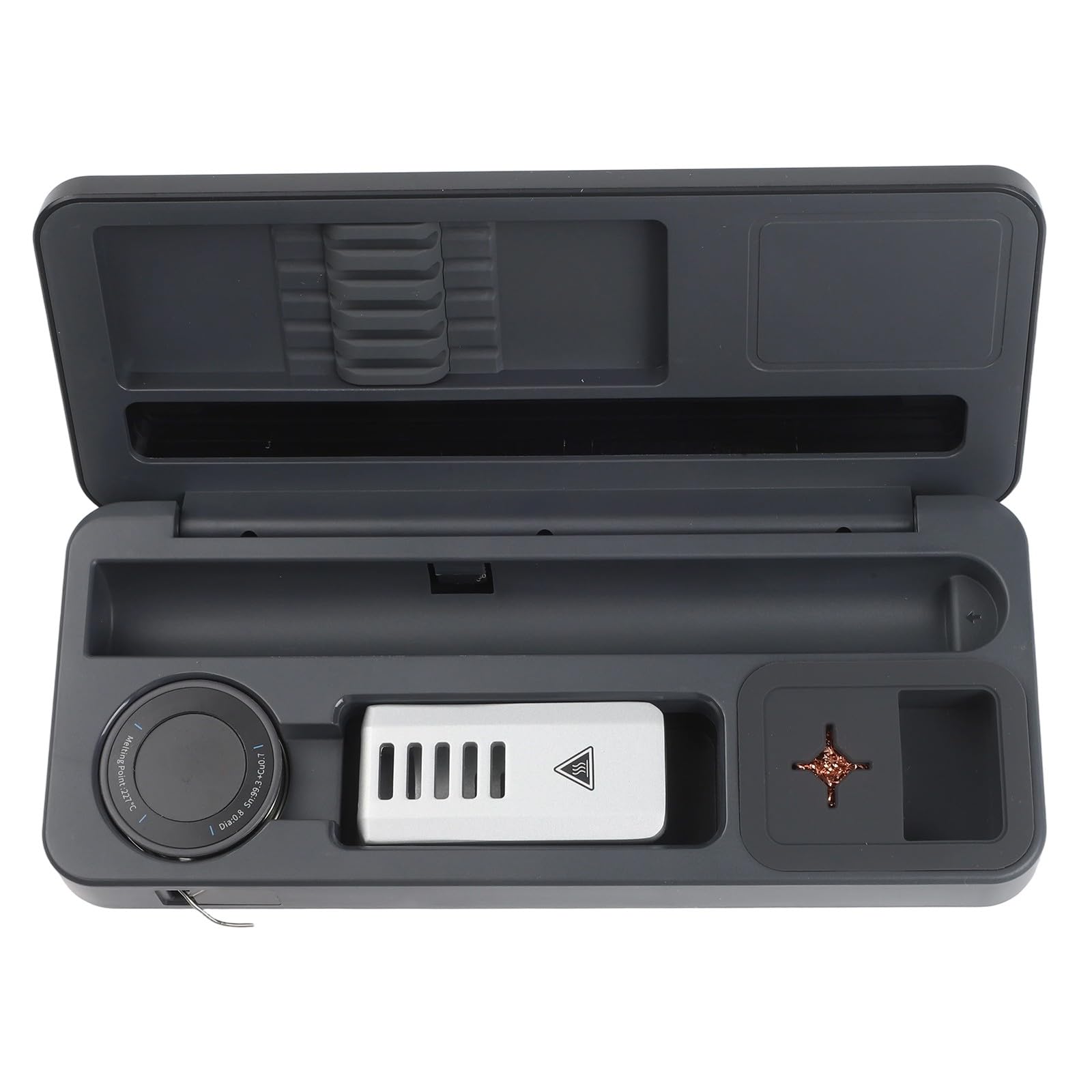 Saldatore intelligente HS-02 con scatola portaoggetti da banco da lavoro in lega di alluminio CNC da 100 W, ricarica rapida PD/QC/DC e display a colori IPS da 0,96", per riparazioni elettroniche e uso