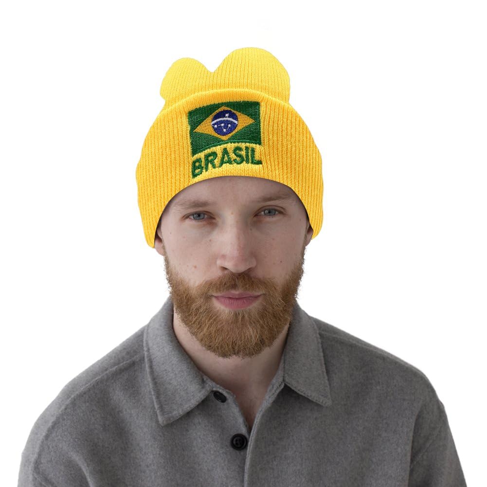 Czapka beanie dla mężczyzn i kobiet, flaga brazylijska haftowana dzianinowa czapka beanie czapka outdoorowa sport trend hip-hop czapka Y2k moda jazda zima ciepłe czapki pulower