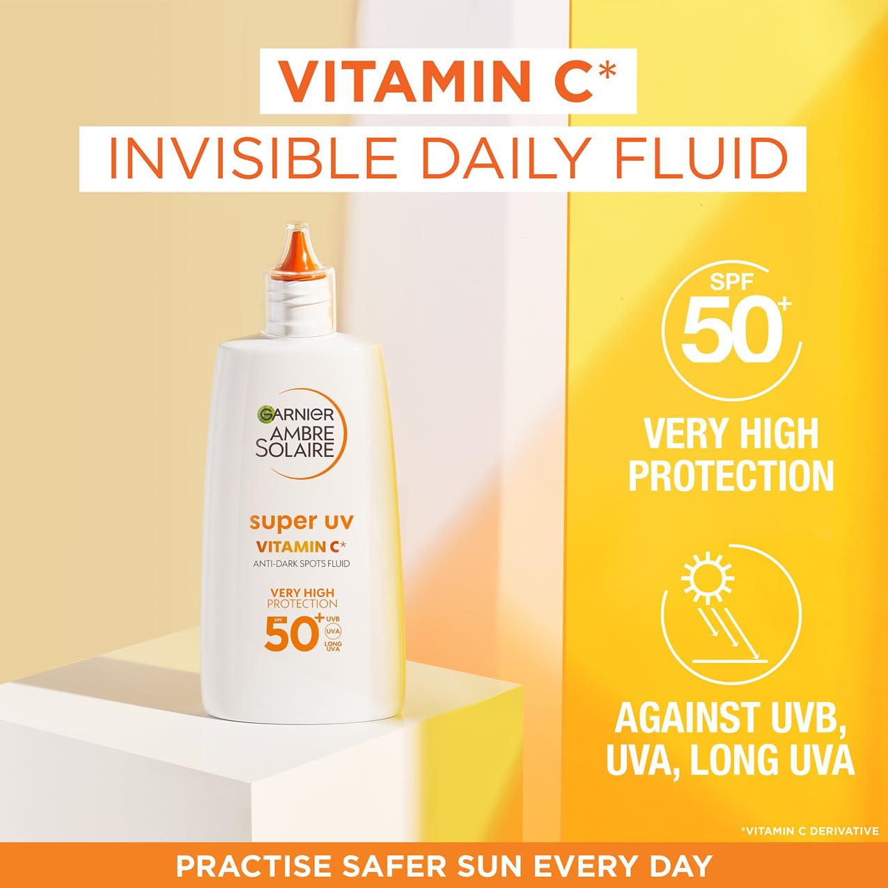Garnier Ambre Solaire Sun Cream Super UV Vitamin Cg Facial Fluid for Daily Use Very High UV Protection SPF50+ - Image 2