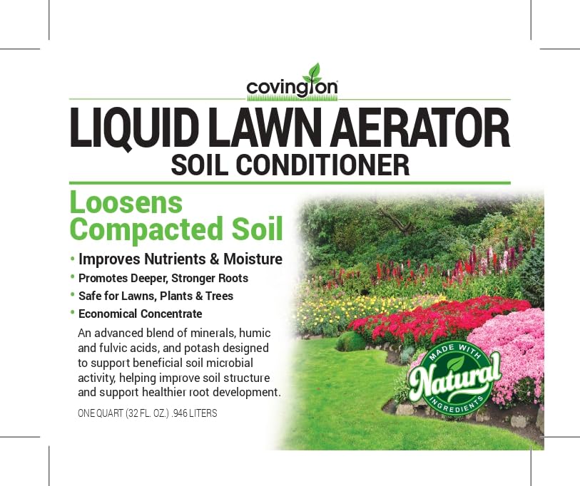 Covington Liquid Lawn Aerator (32oz) – Soil Conditioner & Softener for Lawns & Gardens – Loosens Clay & Compacted Soil for Better Water & Nutrient Absorption – Liquid Aeration Concentrate, Made in USA